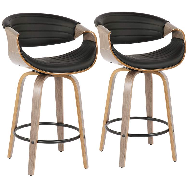 Image 2 Symphony Counter Stool in Grey Wood and Black PU by LumiSource Pair