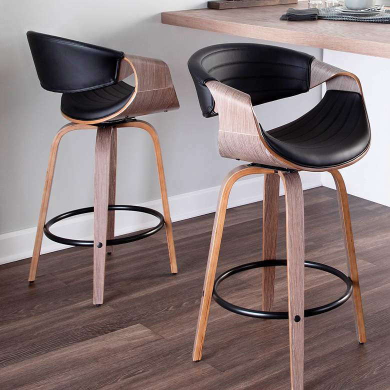 Image 1 Symphony Counter Stool in Grey Wood and Black PU by LumiSource Pair