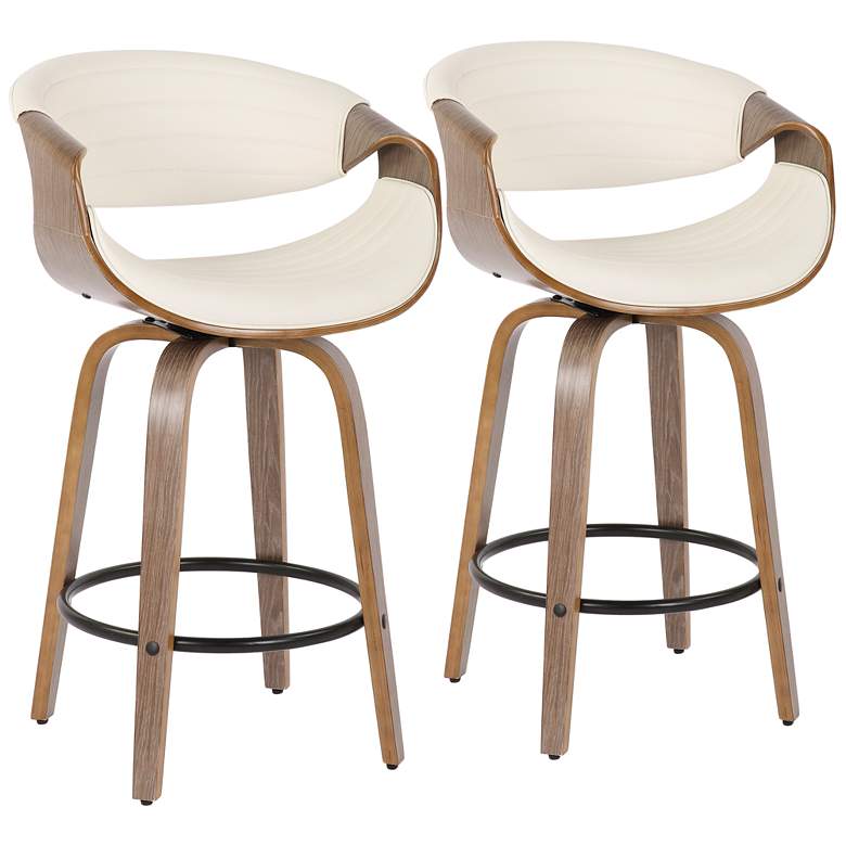 Image 2 Symphony Counter Stool in Grey Wood and White PU by LumiSource Pair