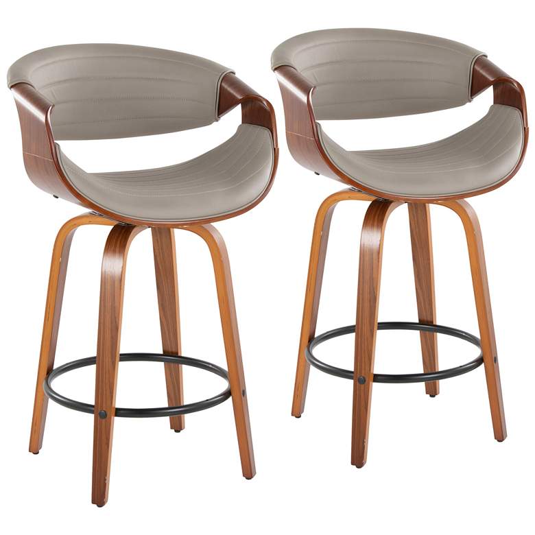 Image 1 Symphony Counter Stool in Walnut and Grey Faux Leather by LumiSource Pair