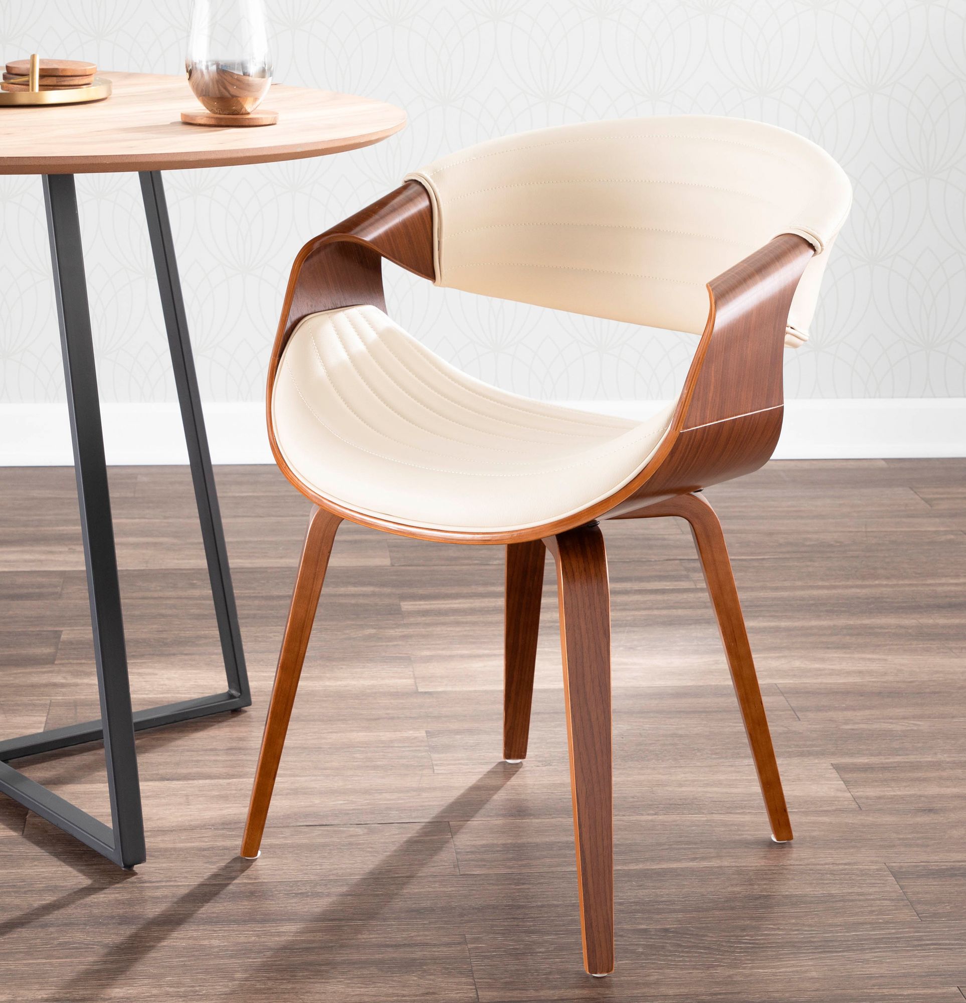 Symphony Dining/Accent Chair in Walnut Wood and Cream PU by LumiSource