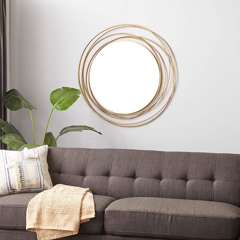 Image 1 Synergy Polished Gold Metal 40 inch Round Wall Mirror