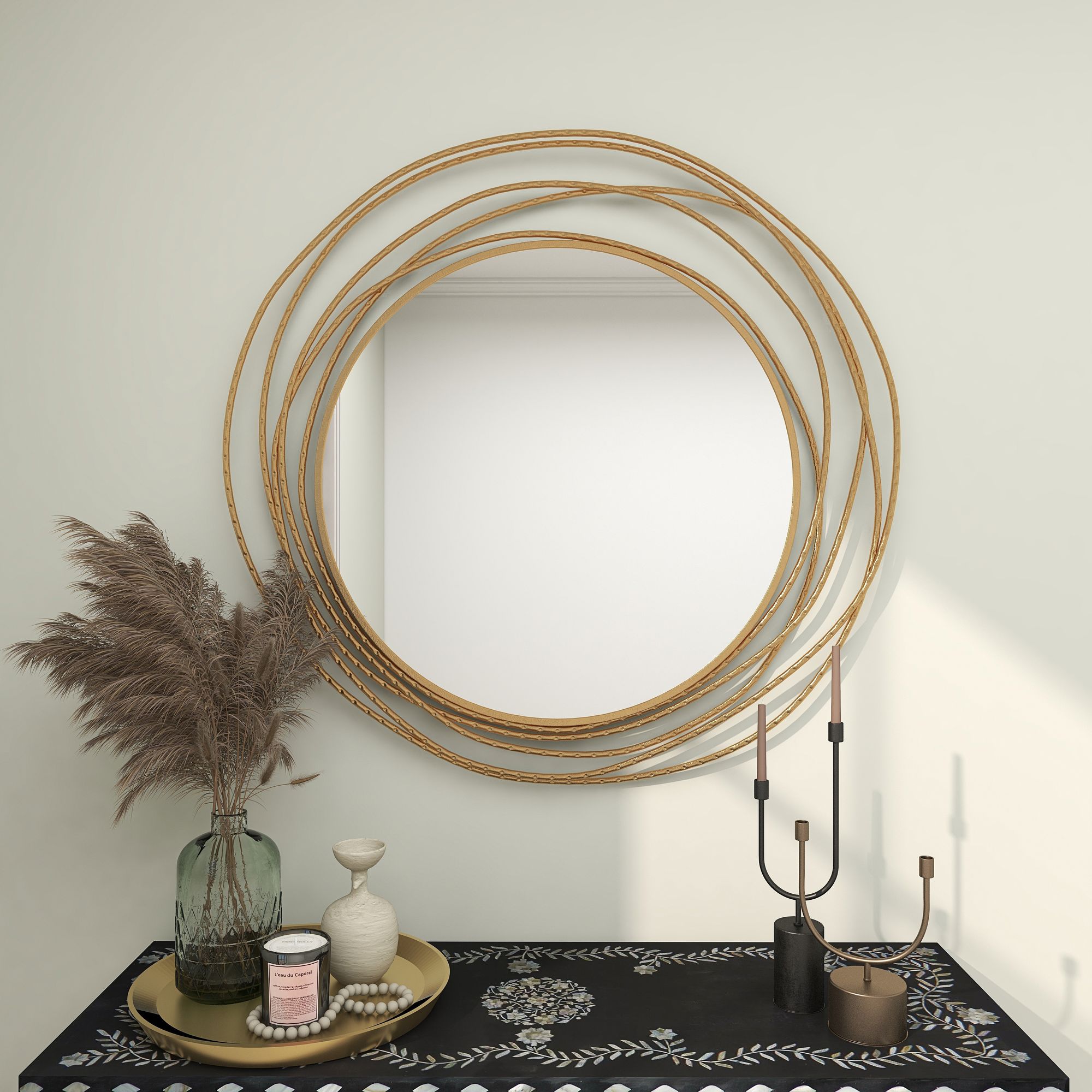 Synergy Polished Gold Metal 40" Round Wall Mirror