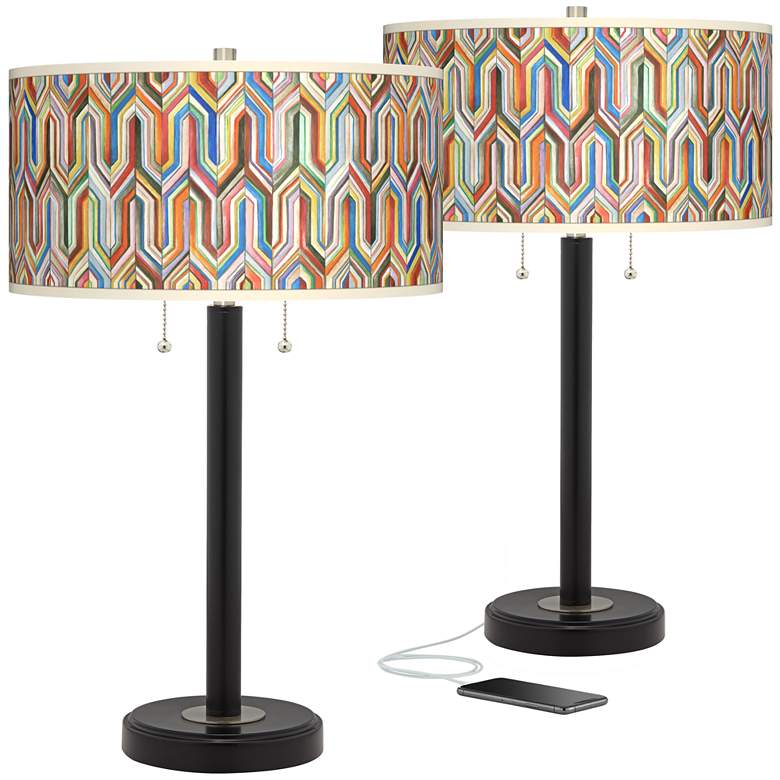 Image 1 Synthesis Arturo Black Bronze USB Table Lamps Set of 2