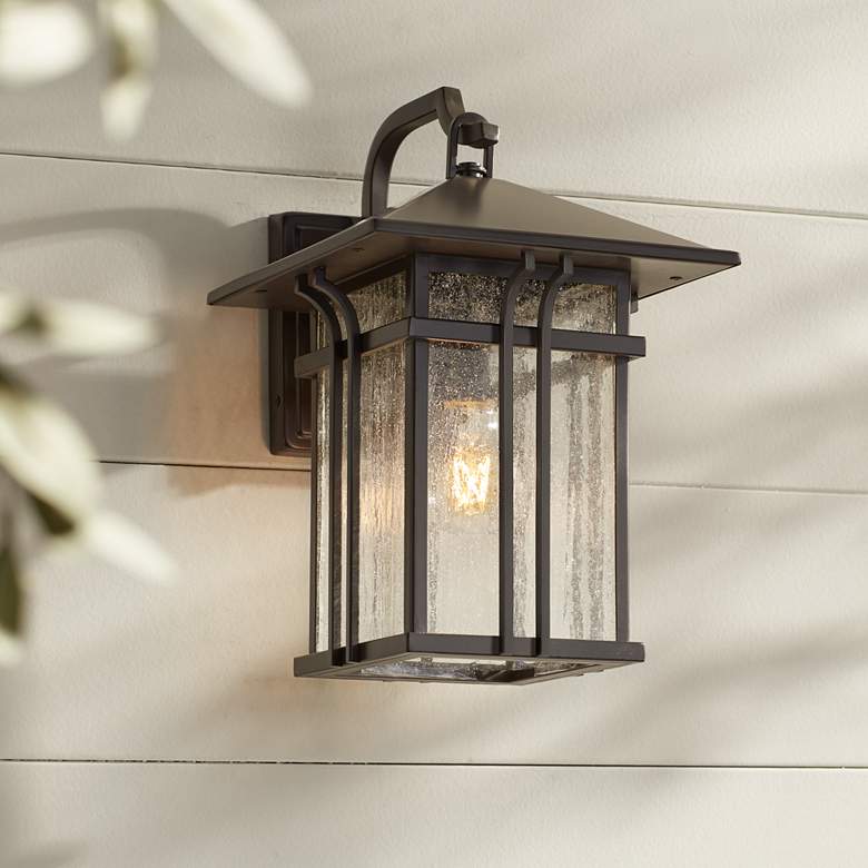 Syon 14&quot; High Bronze and Glass Outdoor Wall Light