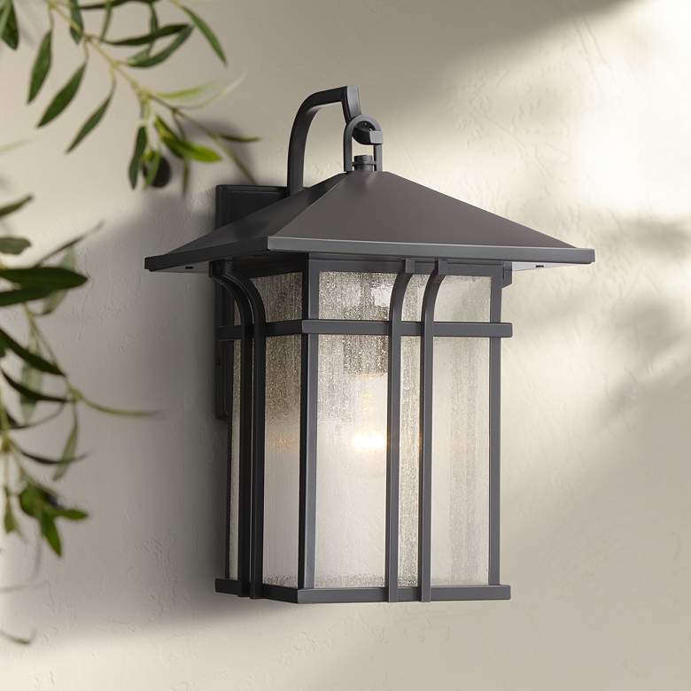Image 1 Syon 16 1/2 inch High Bronze and Seeded Glass Outdoor Mission Wall Light
