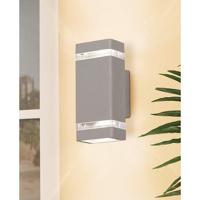 Image 1 Possini Euro Skyridge 10 1/2 inch High Silver Up-Down Outdoor Wall Light in scene