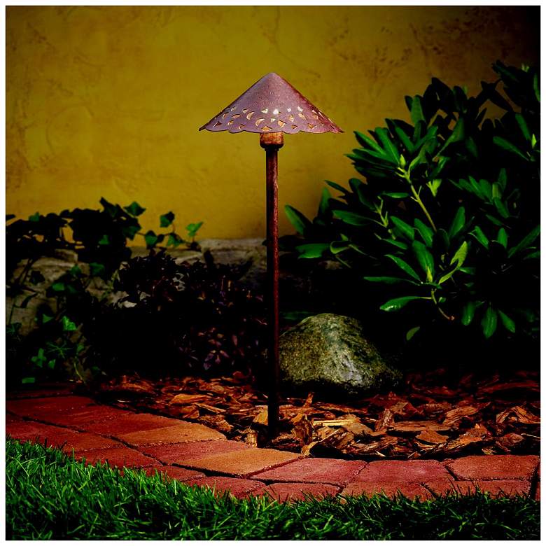 Image 1 Bronze Finish Hammered Roof LED Landscape Path Light in scene