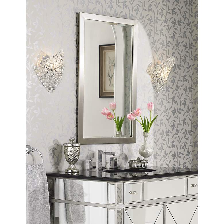 Image 1 Possini Euro Metzeo 33 inch x 22 inch Brushed Nickel Wall Mirror in scene