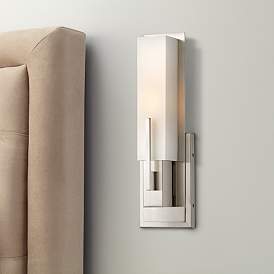 Image1 of Possini Euro Midtown 15" Nickel and White Glass Modern Wall Sconce in scene