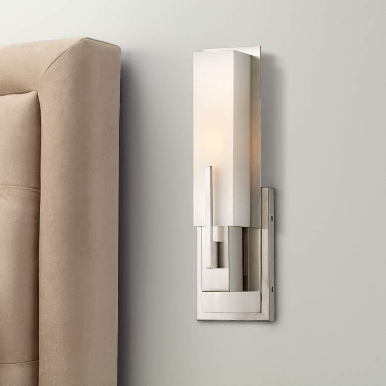 Image 1 Possini Euro Midtown 15" Nickel and White Glass Modern Wall Sconce in scene