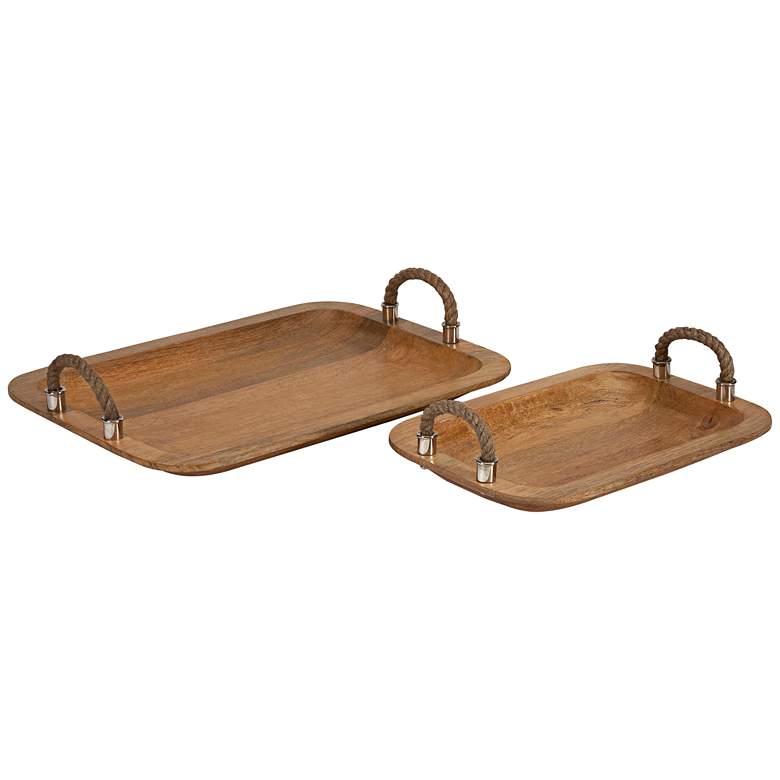 Image 1 Tabari Mango Wood 2-Piece Trays with Jute Handle Set