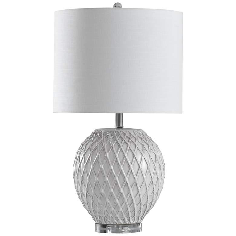 Image 1 Tabitha 29 inch White and Gray Textured Quilted Ceramic Table Lamp