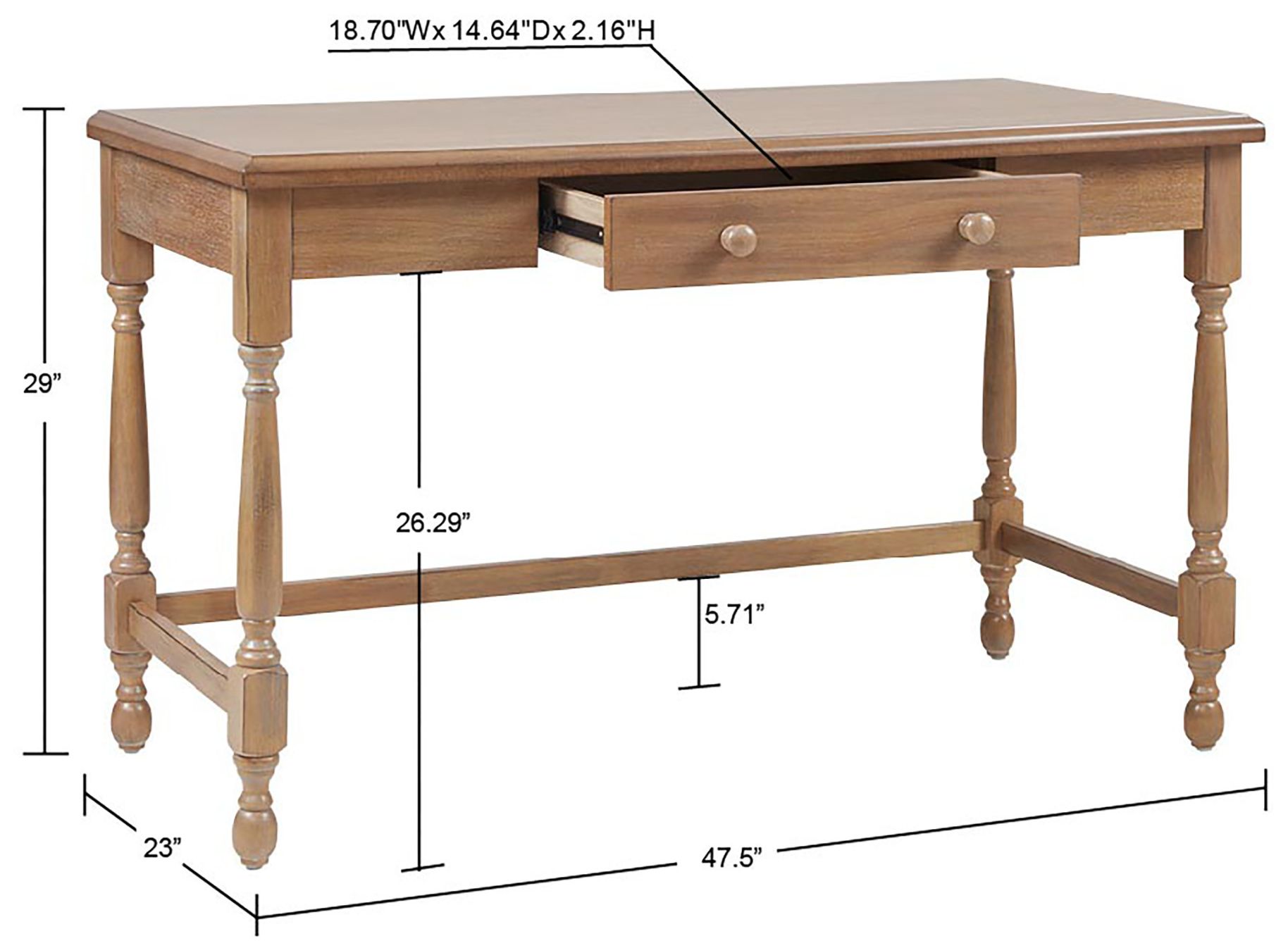 Tabitha 47 1/2" Wide Natural Wood Rectangular 1-Drawer Desk