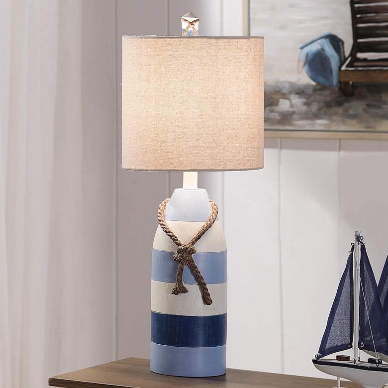 Image 1 Table Lamp - Blue Stripe Finish - Hardback Fabric Shade