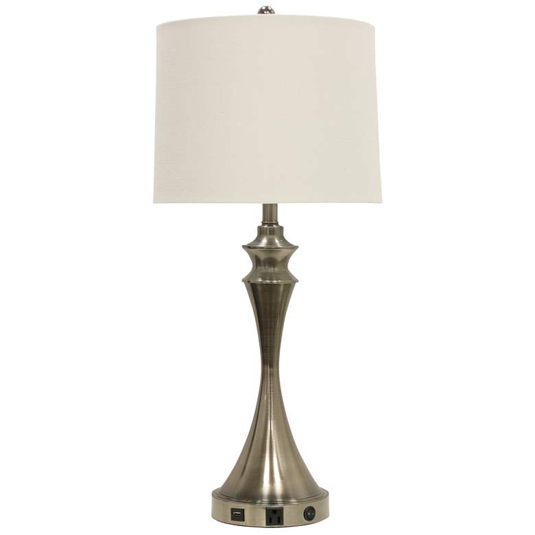 Image 1 Table Lamp - Brushed Steel Finish - White Hardback Fabric Shade