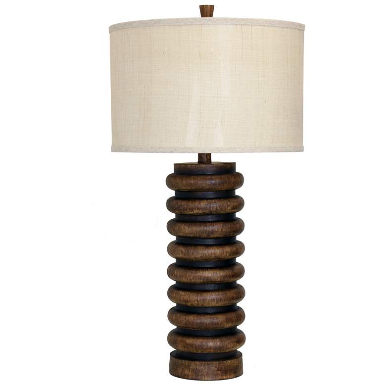 Image 1 Table Lamp - Dark Teak Finish - Cream Hardback Fabric Shade