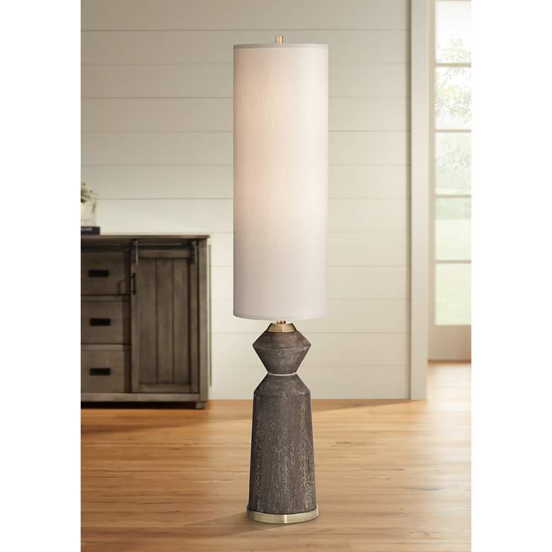Taboo Brown Sculpted Faux Wood Modern Column Floor Lamp