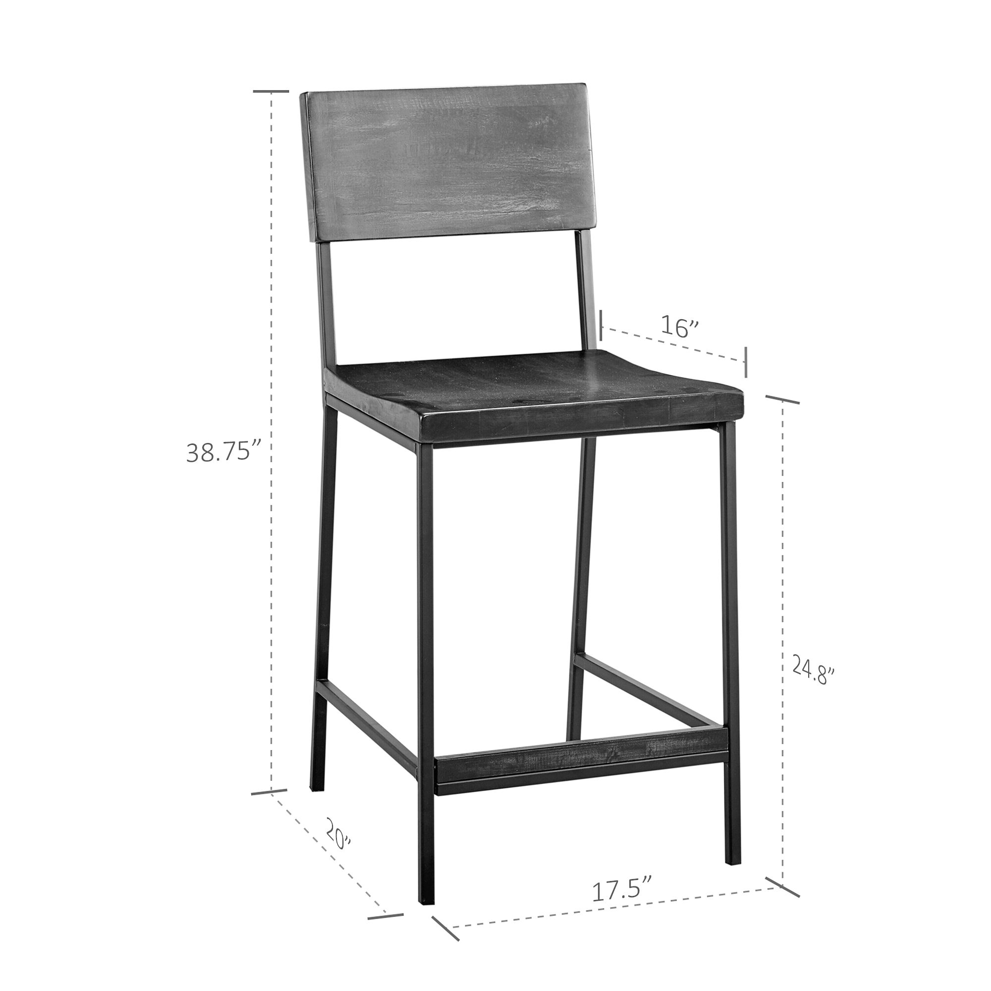 Tacoma 24 3/4" Black Wood and Metal Counter Stool