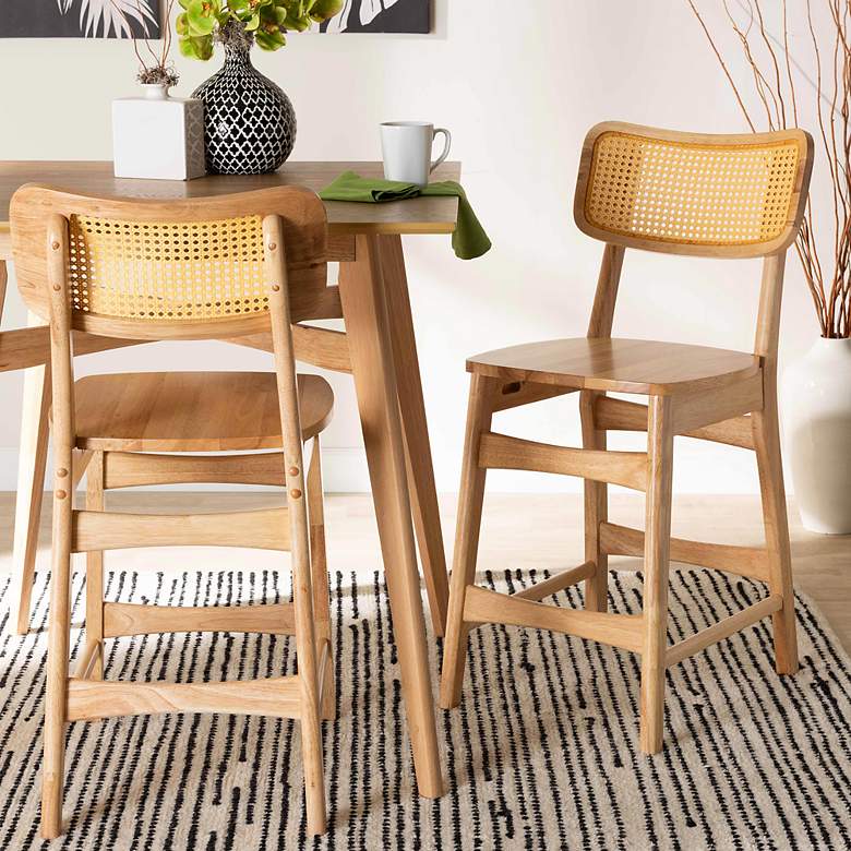 Image 1 Tadeo 24" Oak Brown Wood Counter Stools Set of 2
