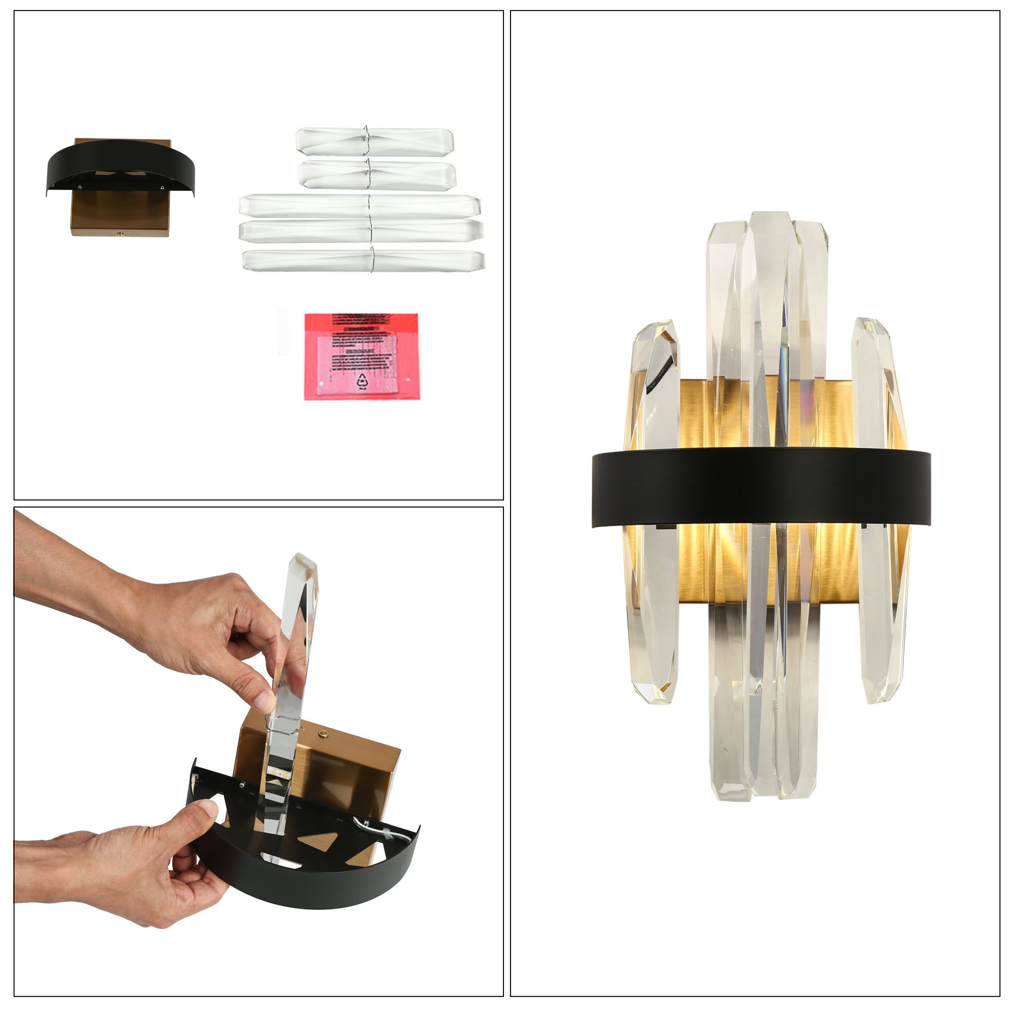 Tadeusz 1-Light Black Gold Crystal LED Wall Sconces - Made to Order
