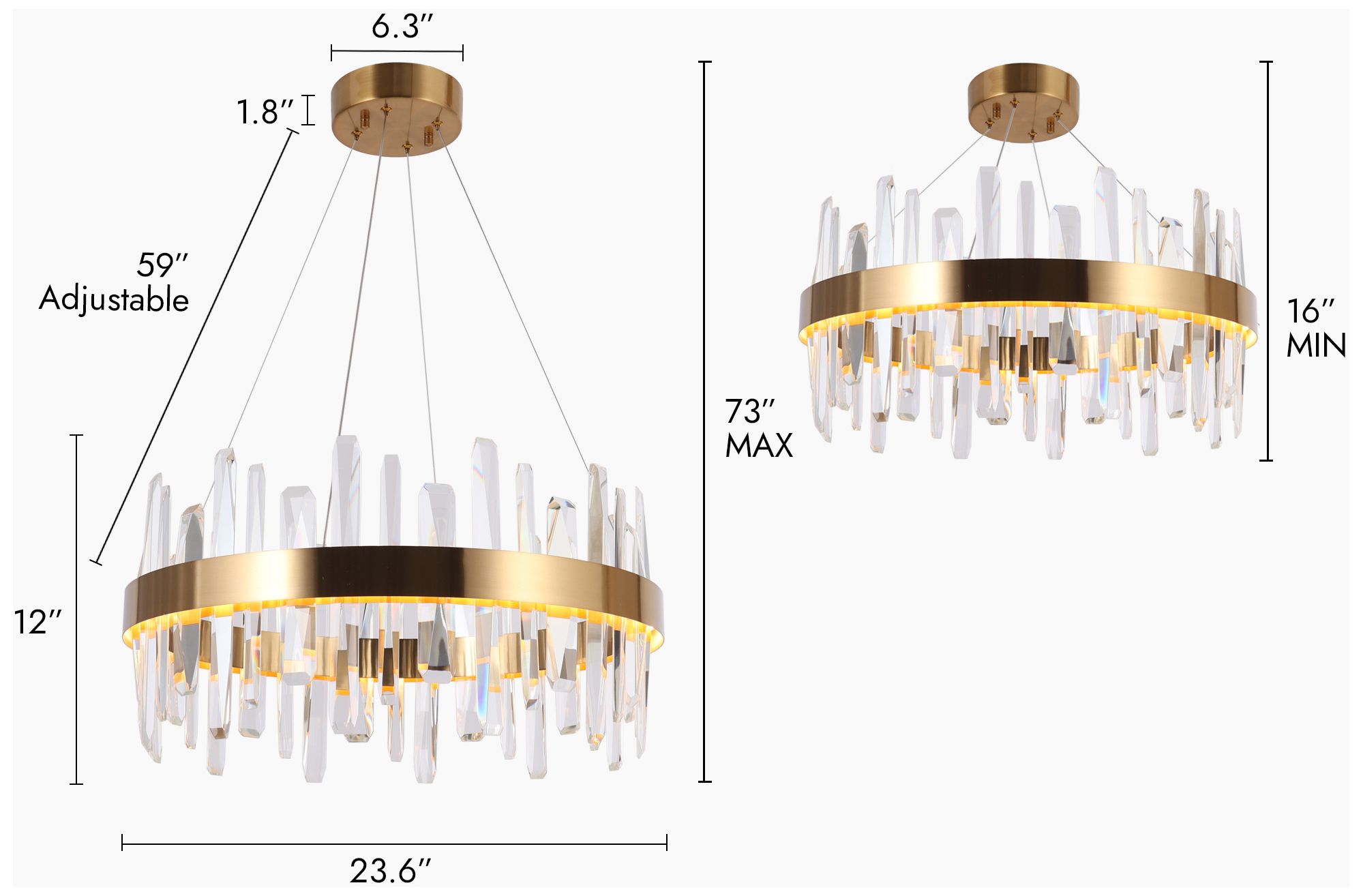 Image 2 Tadeusz 1-Light Gold Crystal Drum LED Chandelier - Made to Order more views