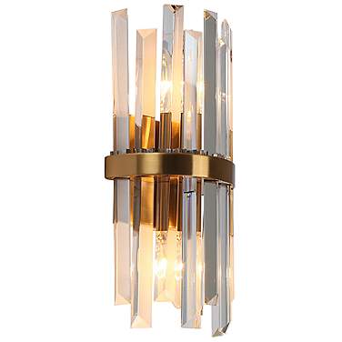 Tadonipkeseismo 12" High Brass and Crystal 2-Light Wall Sconce
