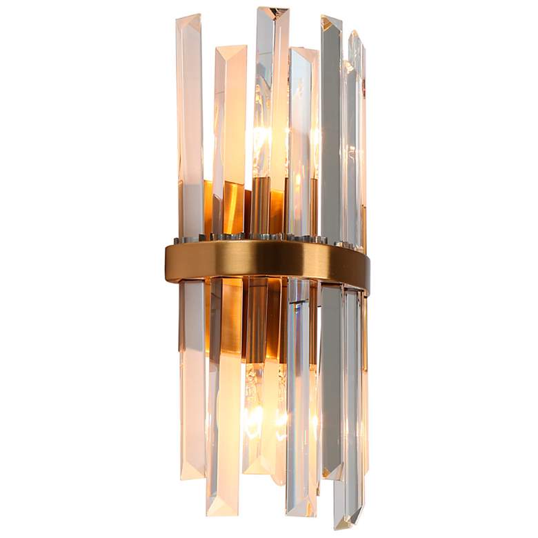 Image 1 Tadonipkeseismo 12" High Brass and Crystal 2-Light Wall Sconce