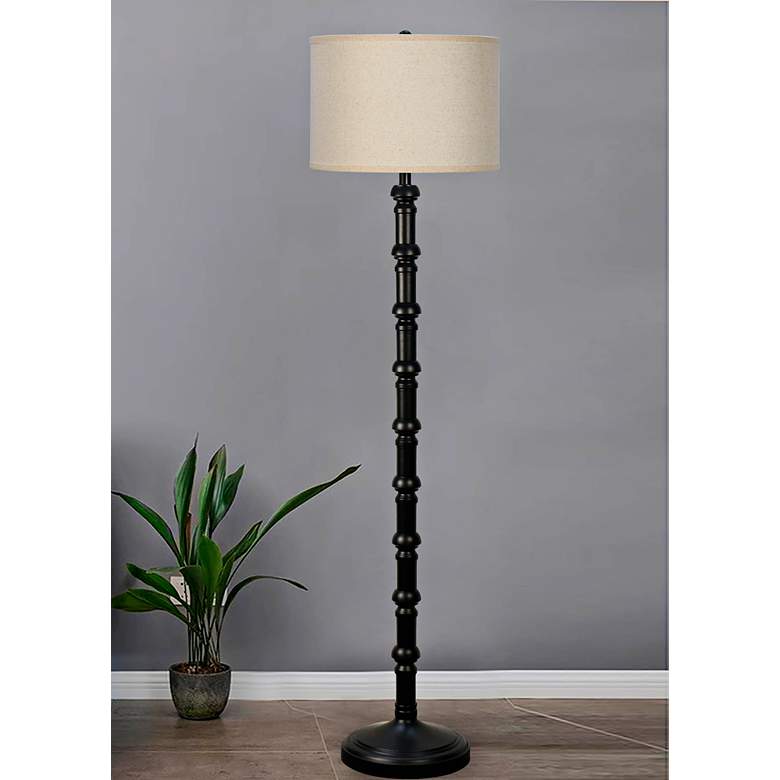 Image 1 Tafoni Satin Black Stacked Candlestick Floor Lamp