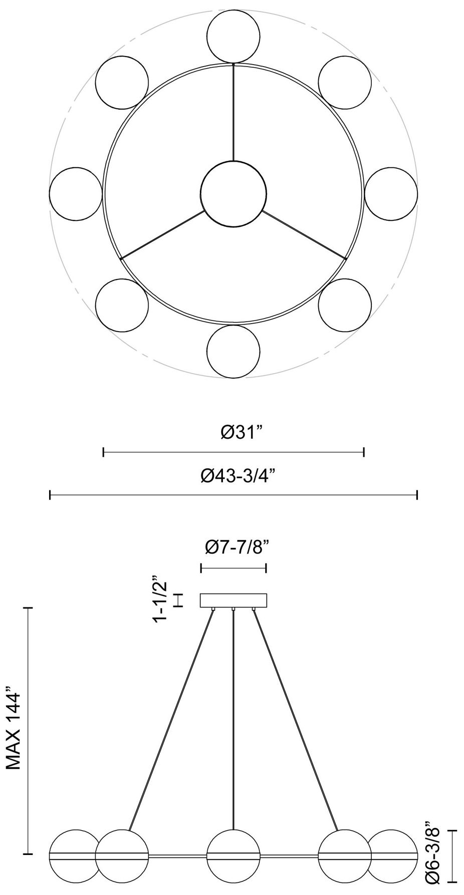 Image 2 Tagliato 43 3/4" Wide Black and Gold 8-Light LED Chandelier more views