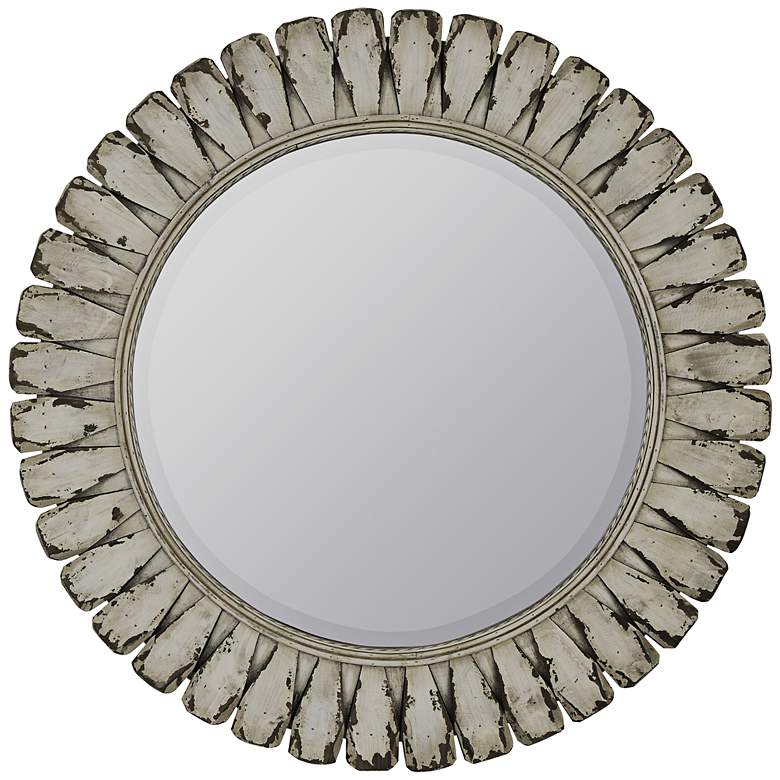 Image 1 Tagus Distressed Off-White 34 1/4 inch Round Wall Mirror