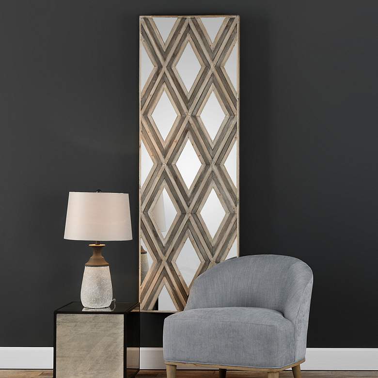 Image 1 Tahir 72" High Geometric Argyle Pattern Mirrored Wall Art
