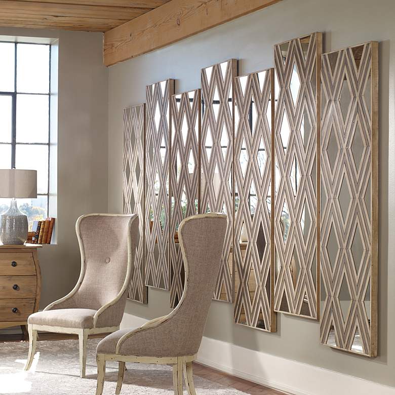 Image 3 Tahir 72" High Geometric Argyle Pattern Mirrored Wall Art more views