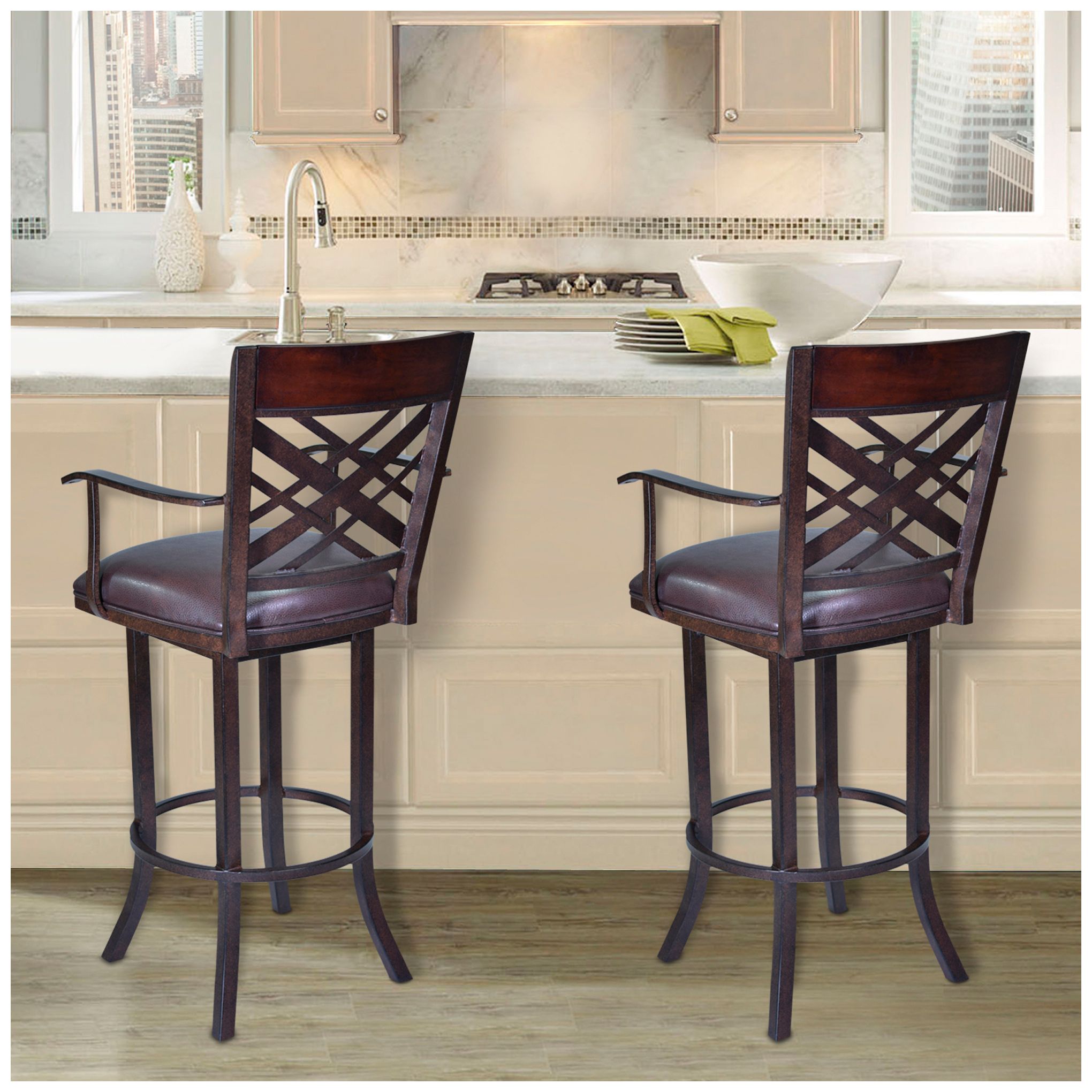 Image 5 Tahiti 30 in. Barstool in Brown Pu Upholstery and Auburn Bay Finish more views