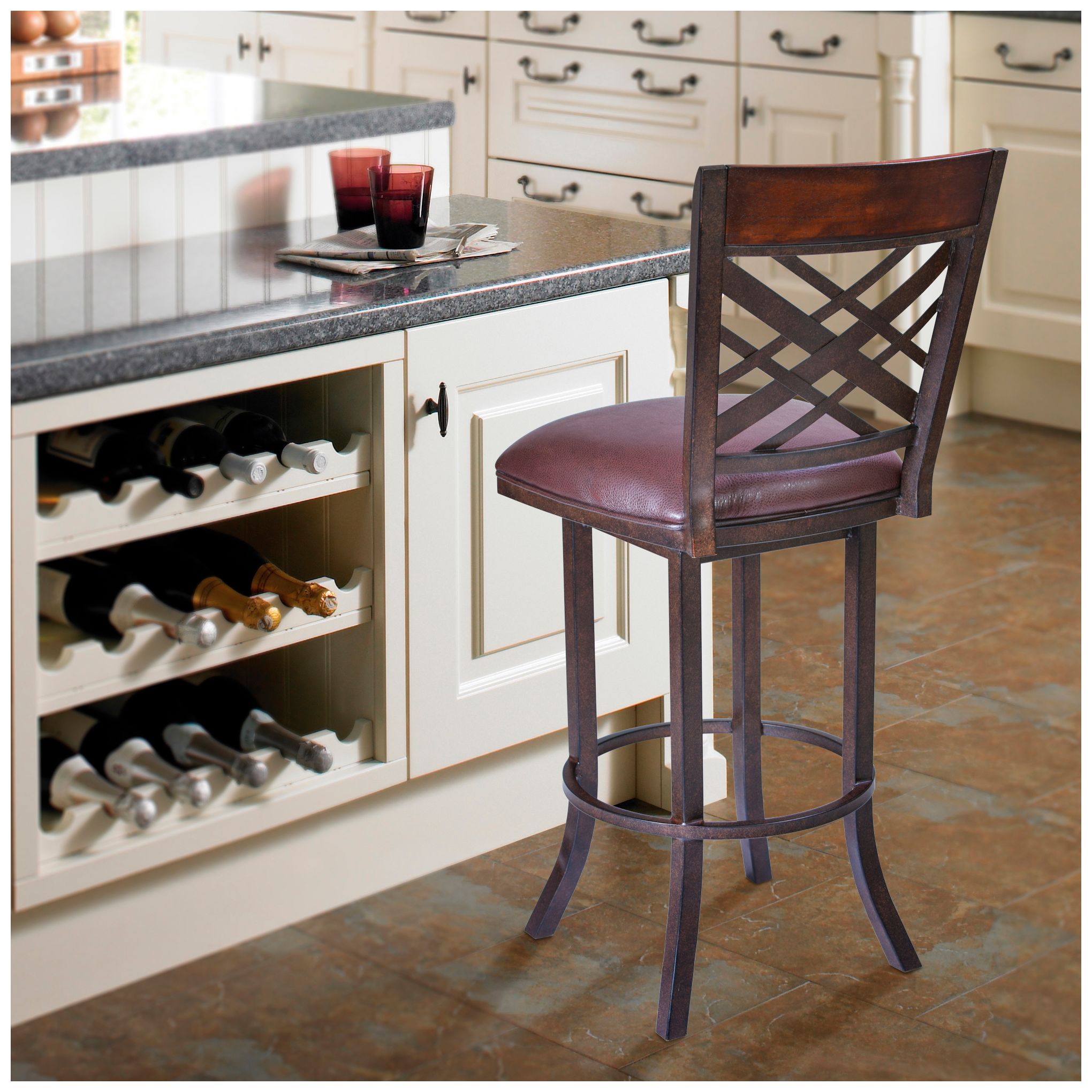 Image 5 Tahiti 30 in. Barstool in Brown Pu Upholstery and Auburn Bay Finish more views