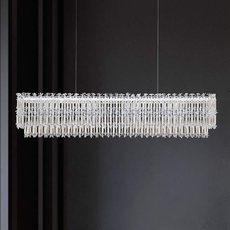 Image 1 Tahitian 48" Wide Antique Silver Crystal 1-Lt Linear Pendant