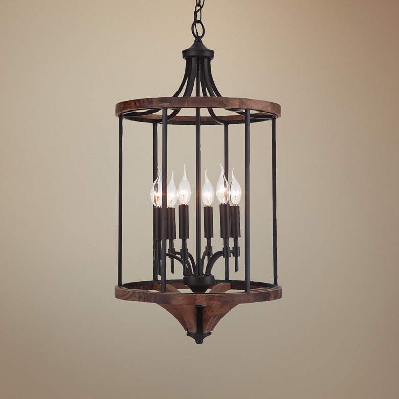 Image 1 Tahoe 16 1/4"W Espresso Whiskey Barrel 6-Light Chandelier