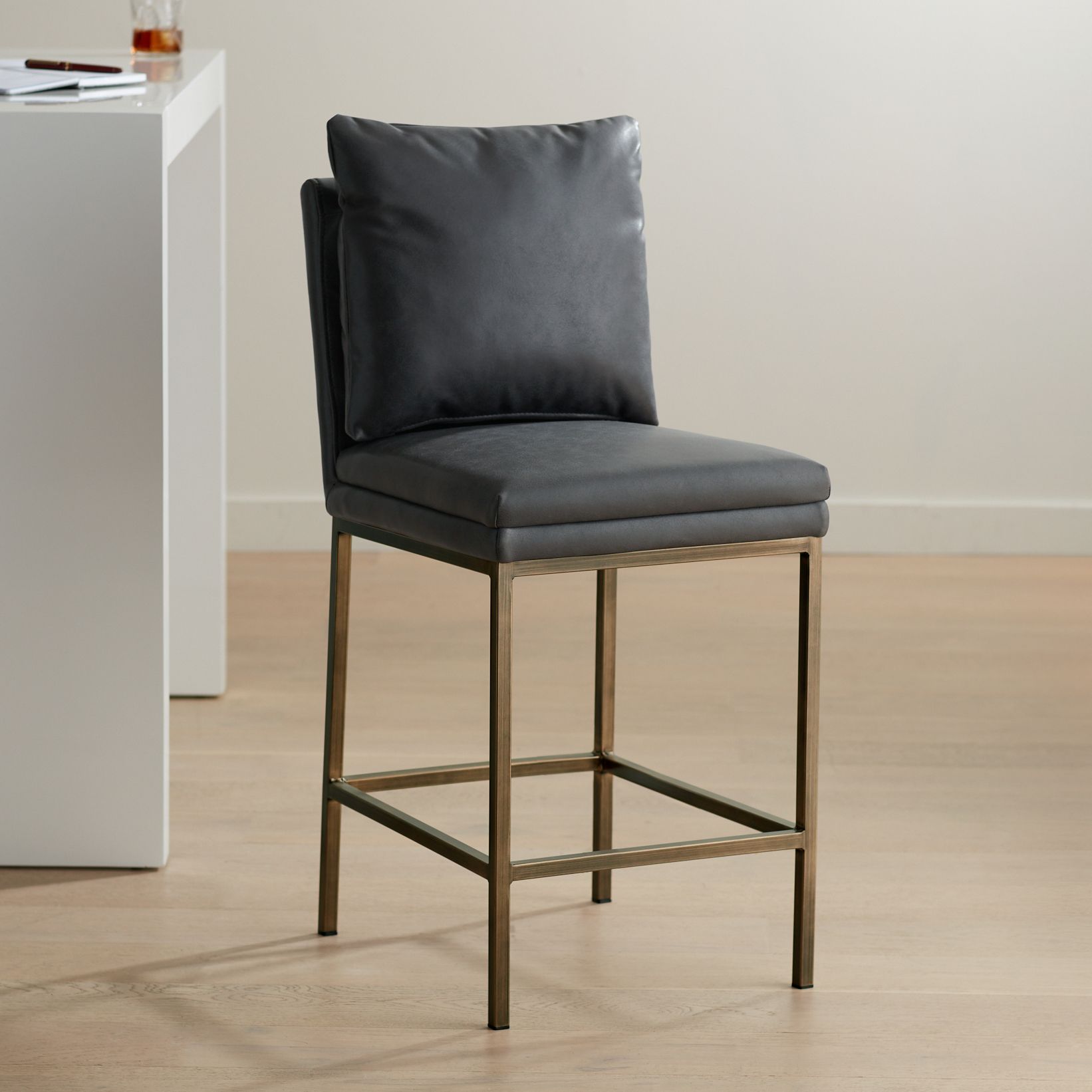 Tahoe 26" Seat Height Charcoal Faux Leather Counter Stool Set of 2 in scene