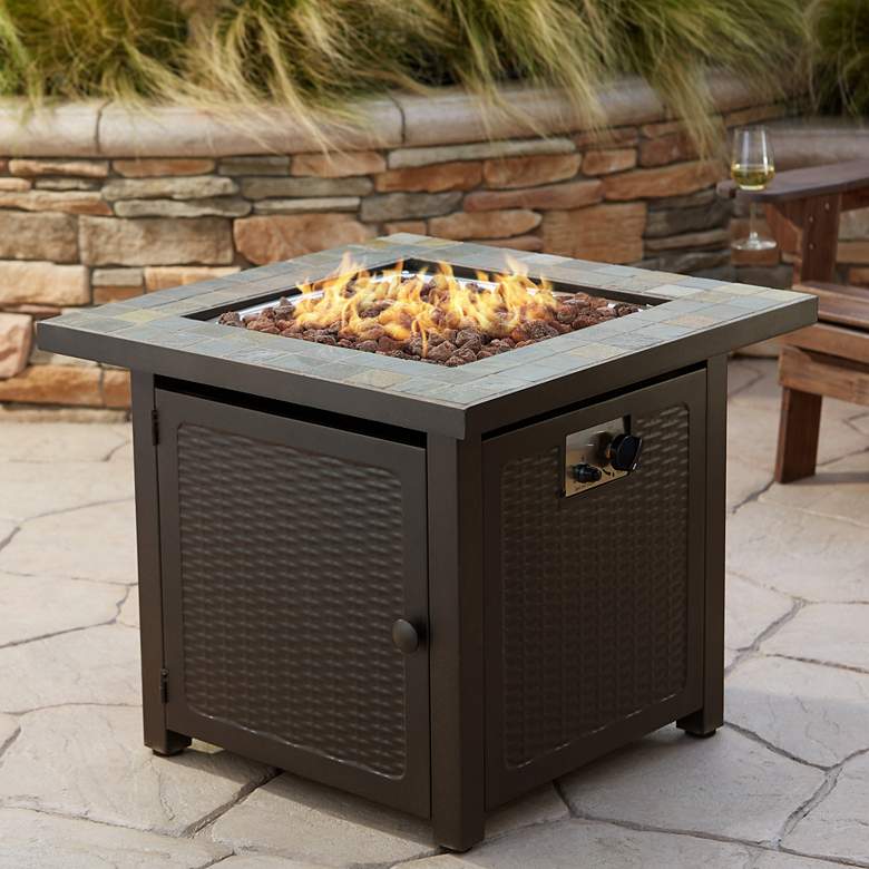 Image 1 Tahoe 30 inch Square Slate Top Gas Outdoor Fire Pit Table