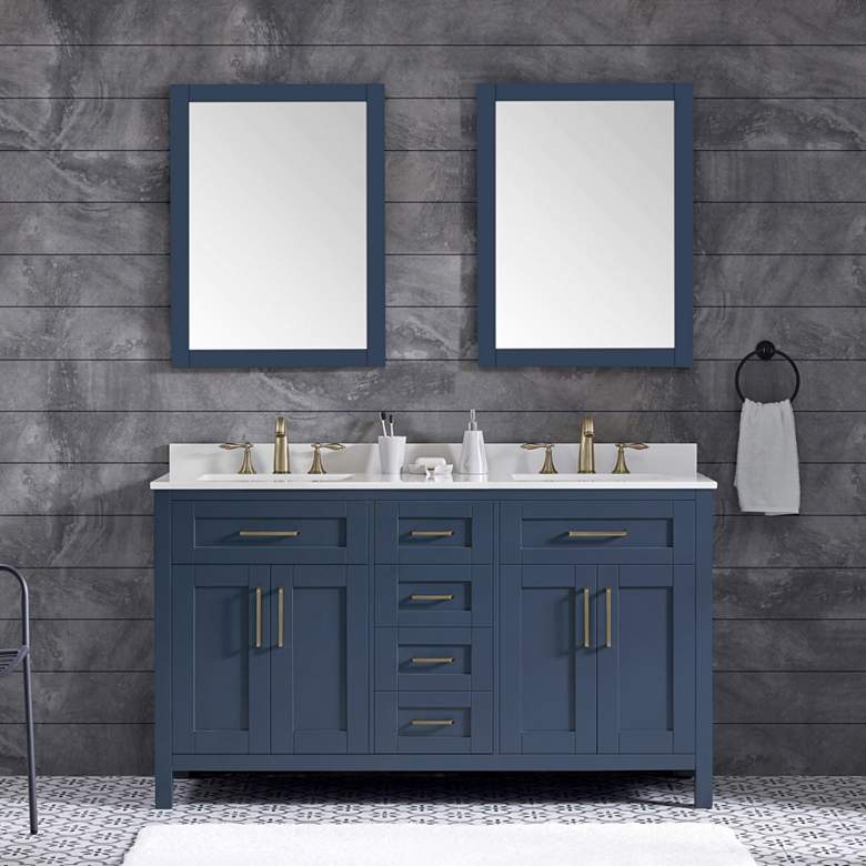 Image 1 Tahoe 60" Wide Blue Double Sink Vanity Kit With 2 Mirrors