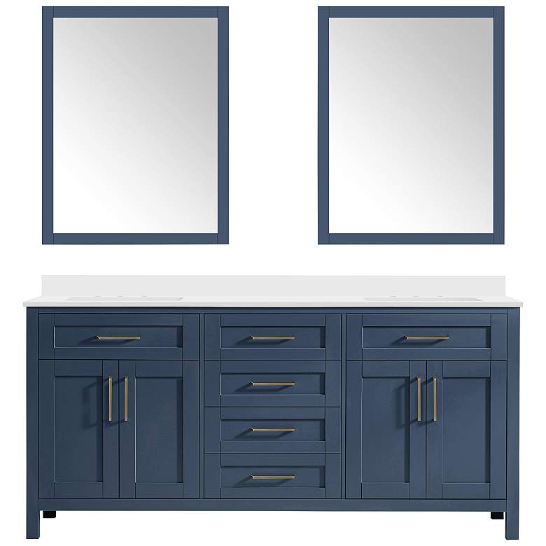 Tahoe 72 inch Wide Blue Double Sink Vanity Kit With 2 Mirrors