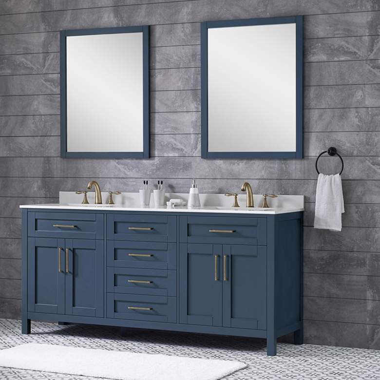 Tahoe 72 inch Wide Blue Double Sink Vanity Kit With 2 Mirrors
