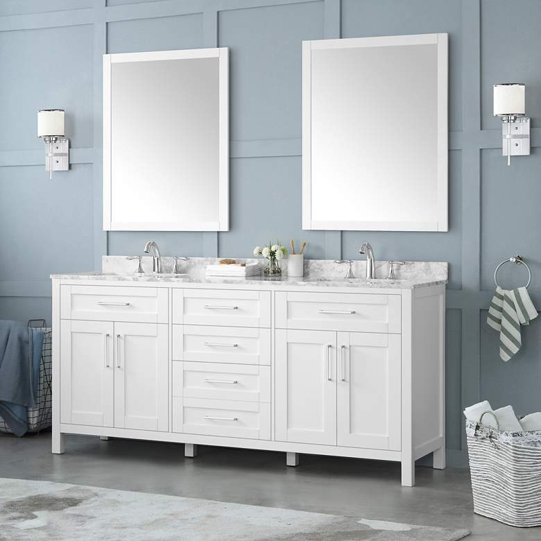 Image 1 Tahoe 72" Wide White Double Sink Vanity Kit With 2 Mirrors