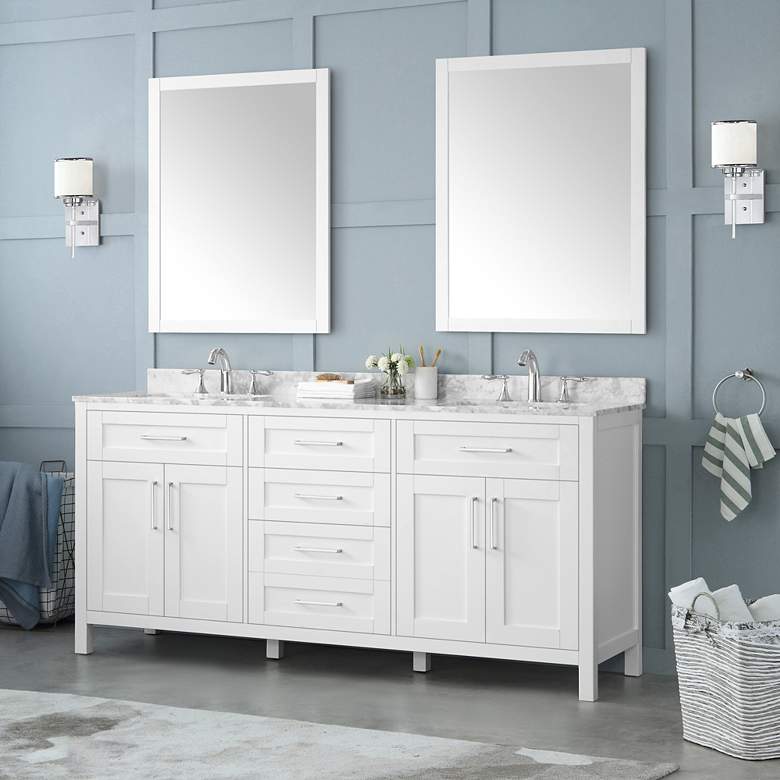 Image 1 Tahoe 72 inch Wide White Double Sink Vanity Kit With 2 Mirrors