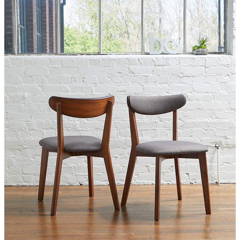 Image 5 Tahoe Grey Fabric and Walnut Wood Set of 2 Dining Chairs more views
