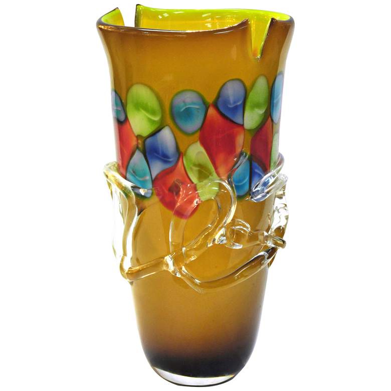 Image 1 Tahoe Open Multi-Color Amber 14 inch High Art Glass Vase
