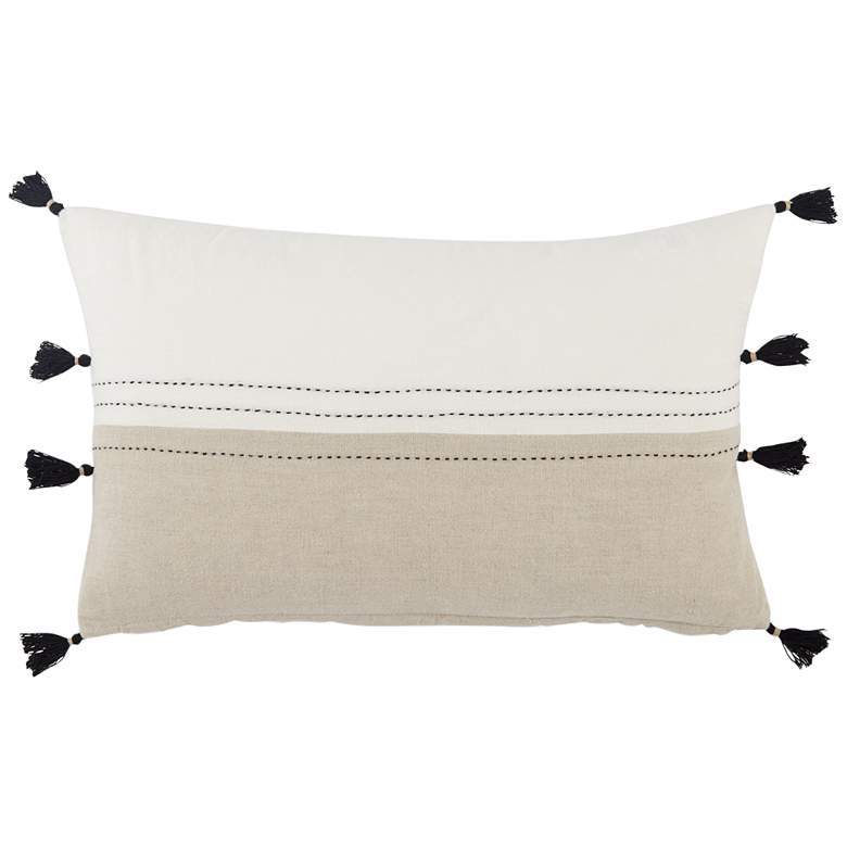 Image 2 Taiga Yamanik White and Beige Stripes 21"x13" Throw Pillow