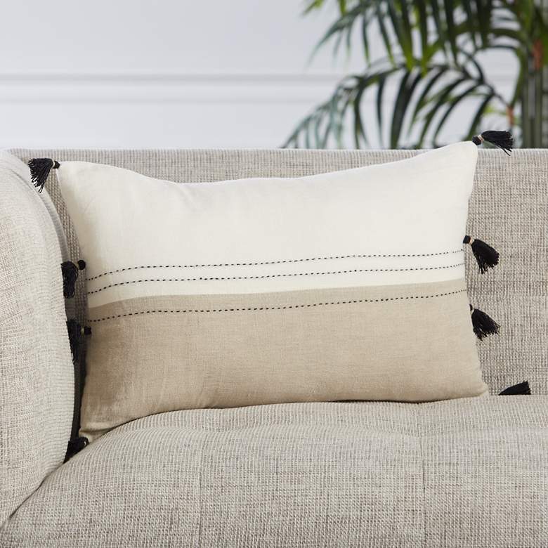 Image 1 Taiga Yamanik White and Beige Stripes 21"x13" Throw Pillow
