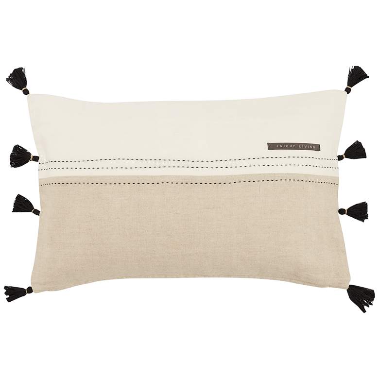 Image 4 Taiga Yamanik White and Beige Stripes 21"x13" Throw Pillow more views