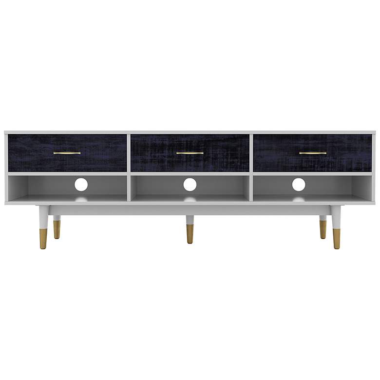 Image 2 Taimae 70 3/4"W White and Navy Blue Wood 3-Drawer TV Stand